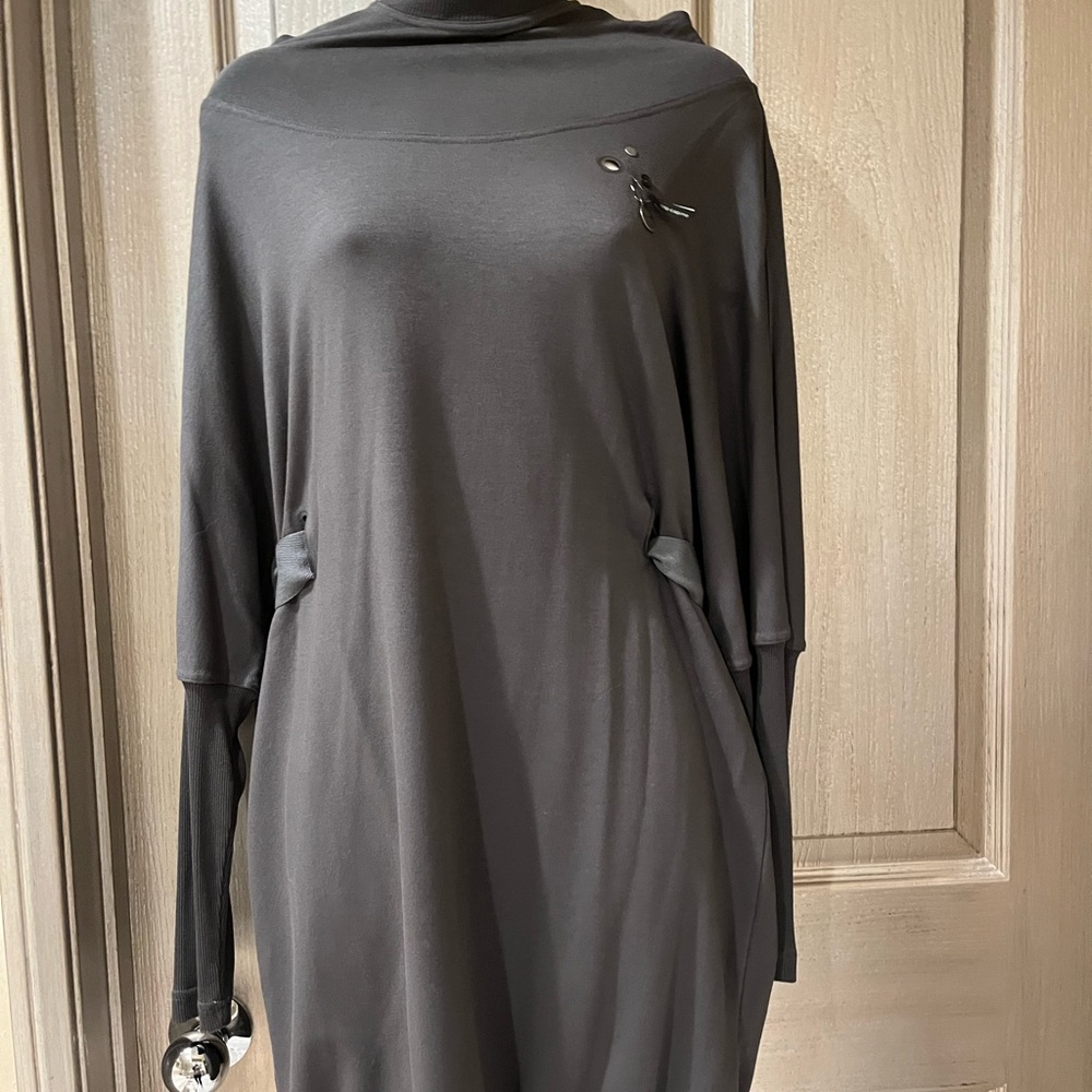 Cop.Copine Vintage Y2K Grey Hooded Belted Charcoal Long Sleeve Dress